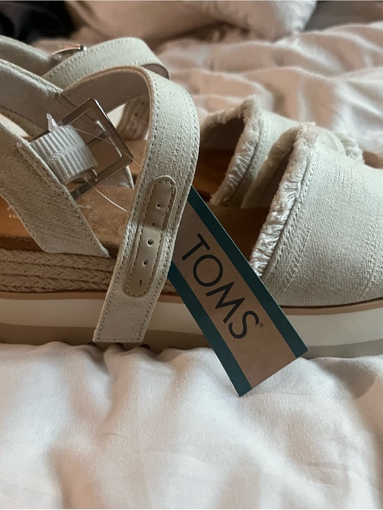 Toms Shoes - Toms White Canvas Wedge Sandals with Frayed Trim